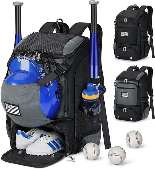 RAINSMORE Baseball Backpack, Lightweight Softball Bag with Shoe Compartment Baseball Bag for Youth & Adult Softball Bat Bag with Fence Hook Helmet Holder Sports Backpack for T-Ball