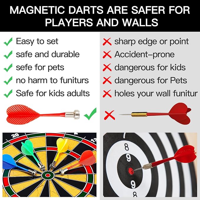 16in Large Size 2in1 Double-Sided Magnetic Dart Board,with 12 Magnetic Darts+12Sticky Balls,Safe Dart Game Set for 3-12 Year Old Kids and Adults,Fun Family Game Friends Gifts