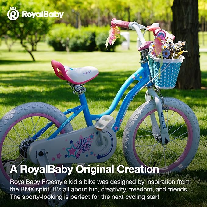 RoyalBaby Girls Bike EZ Bike Stargirl Training Free Balance to Pedal Easy Learning Bicycle, 12-20 Inch for Toddlers & Big Kids.