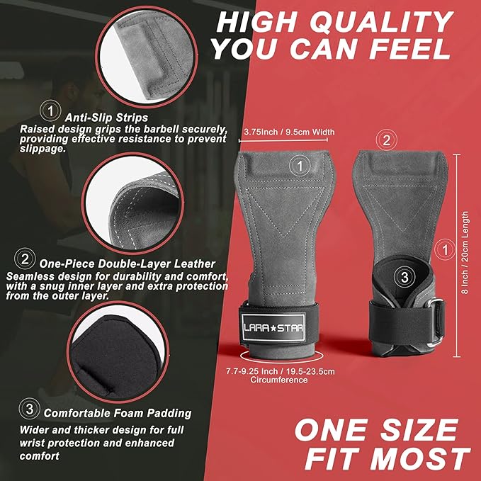 LARA STAR Weight Lifting Wrist Straps for Maximum Grip Support,Lifting Strap for Weightlifting, Gym Grips Hook for Deadlifts, Powerlifting, Heavy Shrug Women/Men