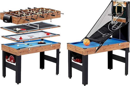 MD Sports Combination Games Multiple Styles Arcade Collection, Billiards, Ping Pong, Hockey, Basketball and Foosball Combination Kit Comes with All The Basics