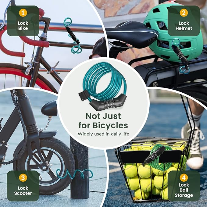 Titanker Bike Lock Cable, 4 Feet Bike Cable Lock Basic Self Coiling Kids Bike Lock Combination with Complimentary Mounting Bracket, 5/16 Inch Diameter (4FT, Blue-8mm)