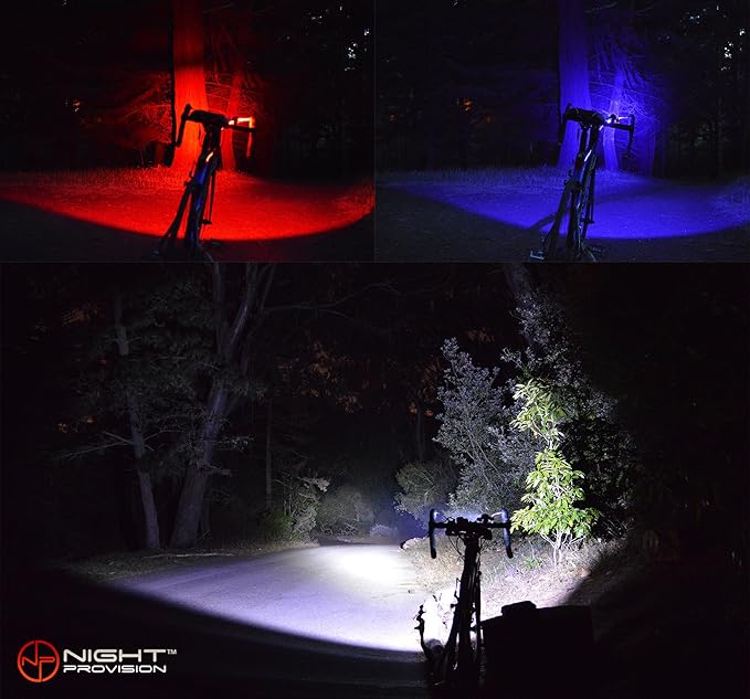 PS1200 Front & OPTIKS P220 Rear Police Patrol Bike Light - Red/Blue Strobe LED - Rechargeable - Water Proof - 5 Modes - for Professional Use Only