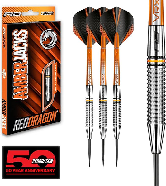 RED DRAGON Amberjack Series Darts Set with Flights and Shafts (Stems)