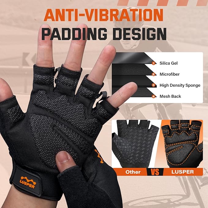 Lusper Workout Gloves for Men and Women, Full Palm Protection Weight Lifting Gym Gloves for Training, Cycling, Fitness, Exercise Hanging, and Pull Ups