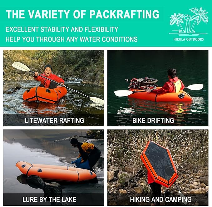 TPU Packraft Inflatable Lightweight Kayak - 1 Person Packraft, Ideal for Adults&Kids with Soft Seat, Litewater Dinghy for Flat Water Rafting, Fishing & Adventure, Rapid Inflate
