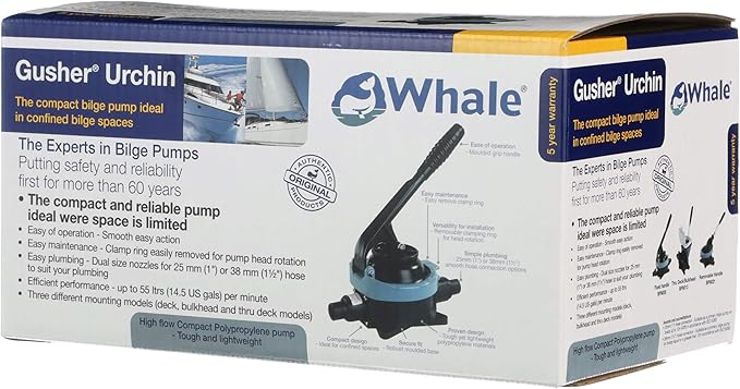 Whale Gusher Urchin Manual Bilge Pump - up to 14.5 GPM Flow Rate - for Boats up to 40 Feet