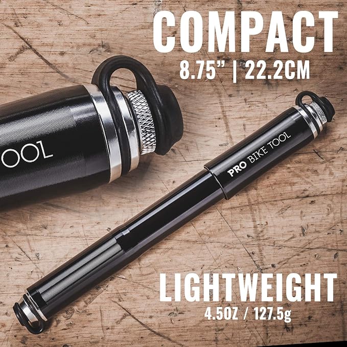 Pro Bike Tool Mini Bike Pump - Compact and Portable Bicycle Tire Pump for Fast Inflation - Compatible with Presta and Schrader Valves - Lightweight and Durable Design - Essential Bicycle Accessories