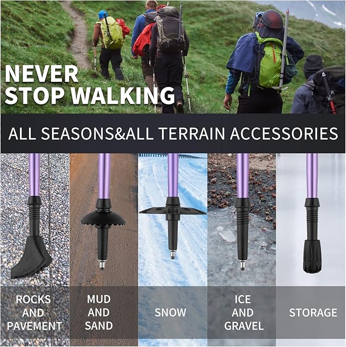 Adjustable Trekking Poles for Hiking, Lightweight & Durable Aircraft-Grade Aluminum, All-Season Outdoor Poles with Comfortable Grips and Free Accessories