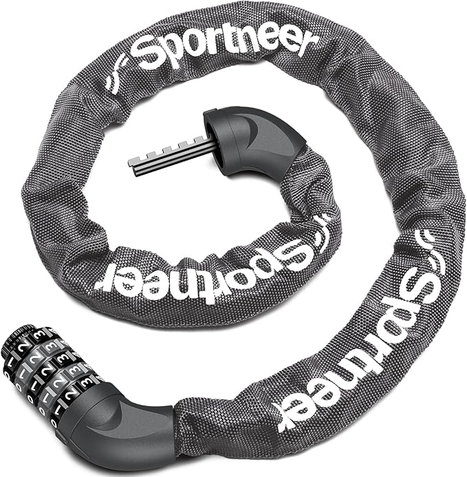 Sportneer Bike Lock: 5 Digit Combination High Security Anti Theft Bike Chain Lock - 3.2/3.6/4ft Heavy Duty Keyless Bicycle Lock for Bike, Motorcycle, Scooter, Door & Gate - 4/6mm Thick, Easy to Use
