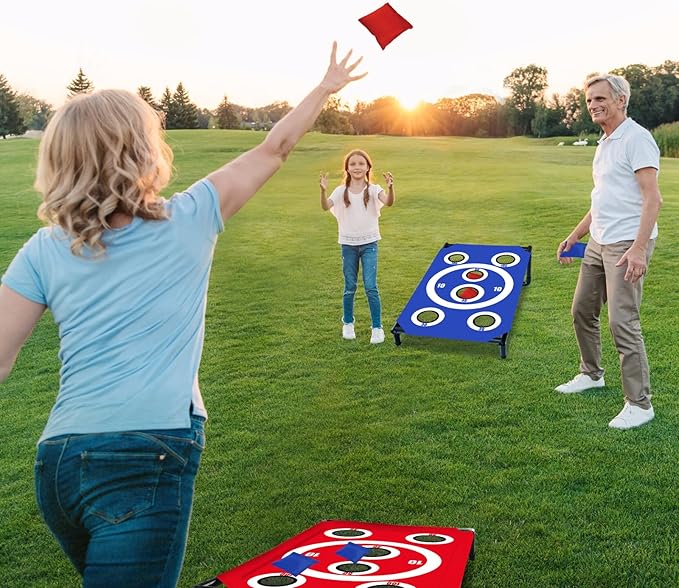 Cornhole Board Set 3x2 Ft with 8 Bean Bags and Carrying Bag Corn Hole Games Portable Cornhole Set for Indoor and Outdoor Ideal for Kids, Adults, Camping Travel,Parties,Beach, Yard