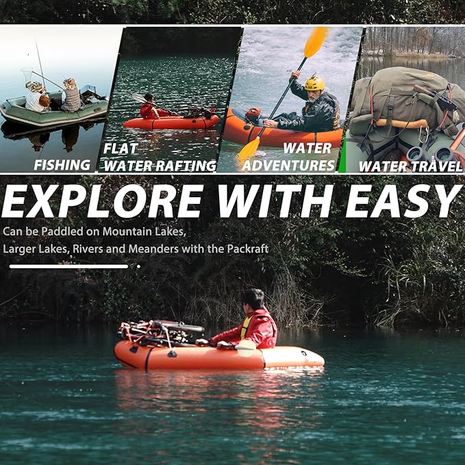 Lightweight Packrafts, TPU Inflatable Kayak for Flat Water Rafting Camping Trip/Fishing/Water Adventures 1 Person/2 Person Packraft, 330lb/660lb Weight Capacity