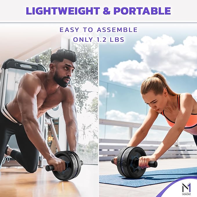 Ab Roller Wheel, Abs Workout Machine, Perfect for Core & Abdominal Strength Training, Exercise Wheels for Home Gym w/Knee Pad, Fitness Equipment for Sports