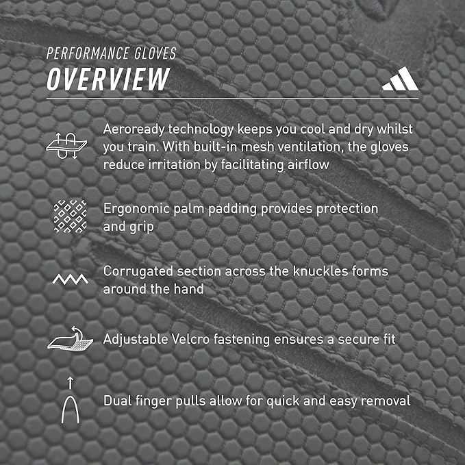 adidas Aeroready Performance Weightlifting Gloves, Fingerless Workout Gloves