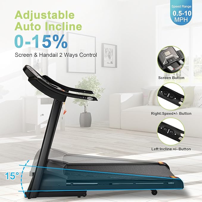 Treadmills for Home, Treadmill with 0-15% Auto Incline, 4.0HP Folding Electric Treadmil, 20" Wide Running Machine with Bluetooth Speaker & Pulse Monitor, 350 LBS Weight Capacity