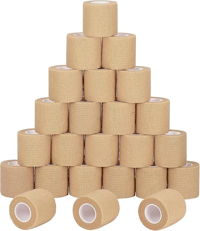 24Pack Self Adherent Cohesive Wrap Bandages Non Woven Cohesive Bandage Elastic Self Adhesive Bandage Wrap Sport Athletic Tape First Aid Tape for Wrist Ankle Pet Vet Wrap Grip Cover 2 inch (Skin Color)