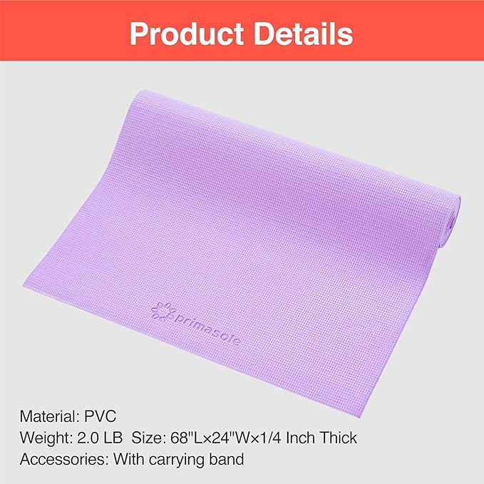 Yoga Mat with Carry Strap for Yoga Pilates Fitness and Floor Workout at Home and Gym Non-slip 9 colors