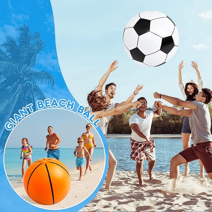 Lewtemi Giant Inflatable Sports Balls Large Inflatable Beach Ball Baseballs Soccer Rainbow Basketball Football for Sport Birthday Party Favor (3 Pcs,Soccer, Baseball, Basketball,27 Inch)