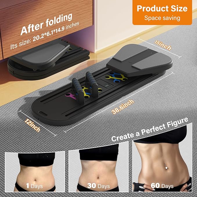 Pilates Board,Foldable Pilates Reformer Sets with Timer,Multifunctional Abdominal Pilates Board for Home Workout Equipment,Portable Ab Board Trainer Pilates Exercise Machine, Pilates Board for Women