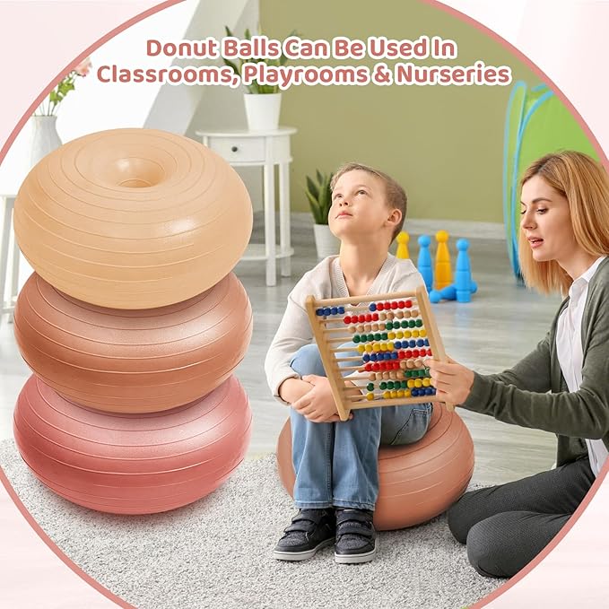 Lewtemi 6 Pcs Flexible Seating for Classroom Elementary 20 Inch Yoga Ball Chairs Large Inflatable Donut Exercise Ball Chair Stability Balance Trainer with Inflator for Kids Student(Boho Color)