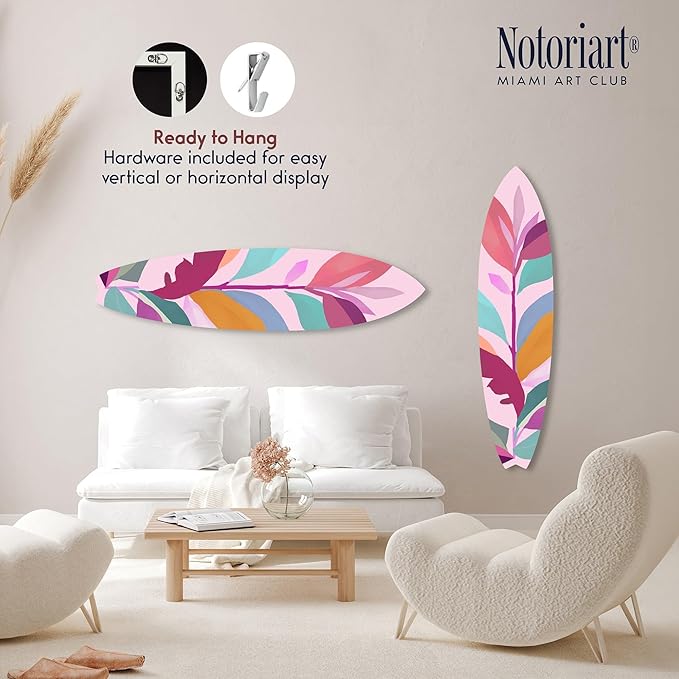 Bold Modern Color Leaf II Surfboard Acrylic Wall Art Die-Cut Coastal Modern High-Gloss Home Decor, 15" x 60"