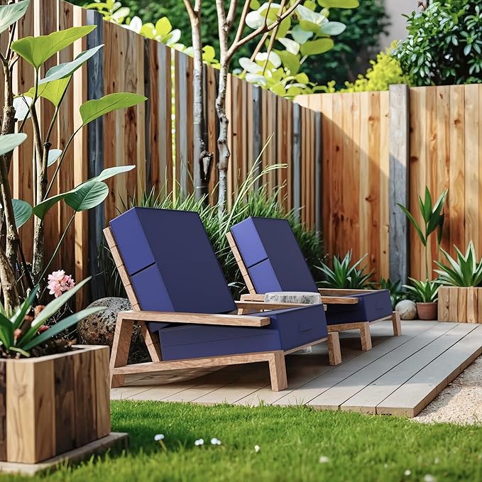 6 Inch Thick Foldable Deep Seat Cushion, 2 PCS 24 x 24 Inch Outdoor Water & Fade Resistant Olefin Patio Furniture Replacement Chair Cushion, with Removable Cover, Handle and Straps, Dark Blue