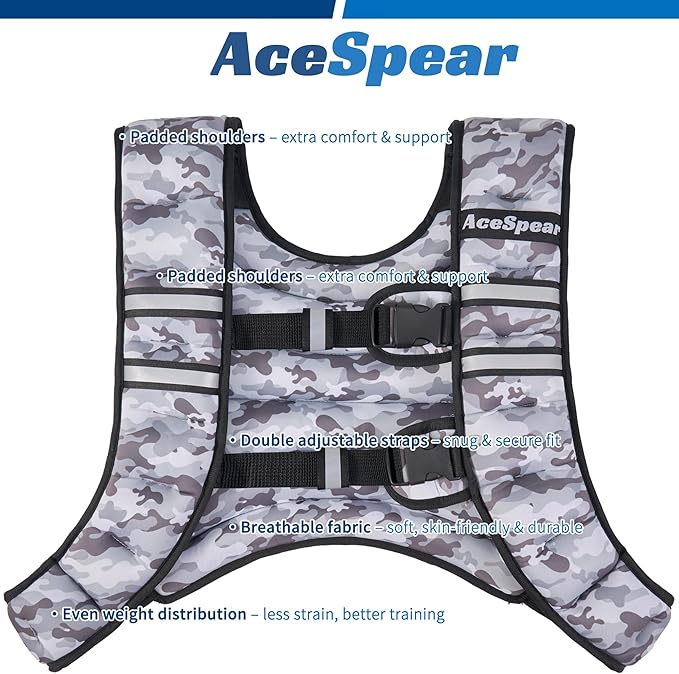 AceSpear Weighted Vest for Men Women 6lbs/8lbs/10lbs/12lbs/14lbs/16lbs/18lbs Body Weight Vest with Reflective Stripe for Running Walking Jogging Fitness Strength Training Workout