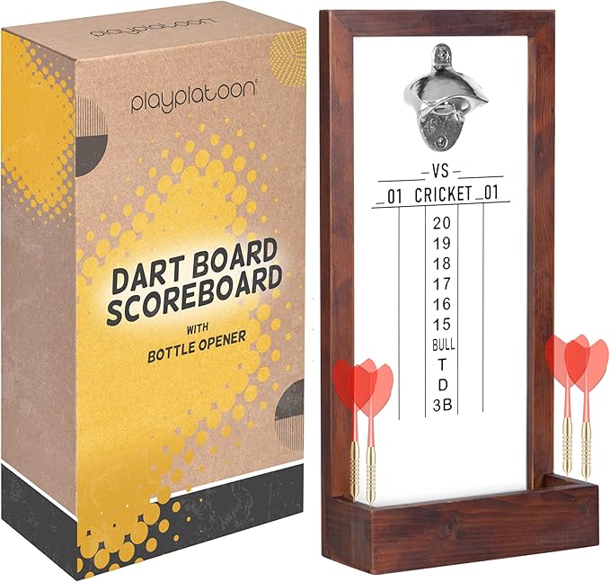 Play Platoon Dart Scoreboard & Darts Holder Wall Mount with Bottle Opener - Wood Score Board, Professional Darts Accessories, Dart Holder