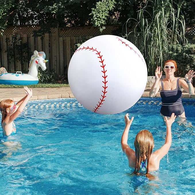 Lewtemi Giant Inflatable Sports Balls Large Inflatable Beach Ball Baseballs Soccer Rainbow Basketball Football for Sport Birthday Party Favor (3 Pcs,Soccer, Baseball, Volleyball,27 Inch)