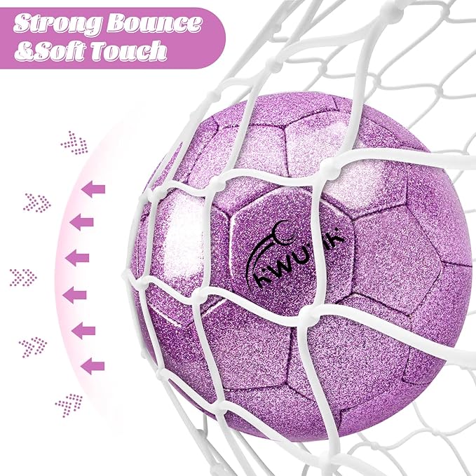 Size 3 4 5 Glitter Pink Gold Purple Soccer Ball Set with Pump Toddler Soccer Ball for Kids Aged 3-6 6-8 8-12 Outdoor Training Ball Youth Practice for Teens Children Boys Girls