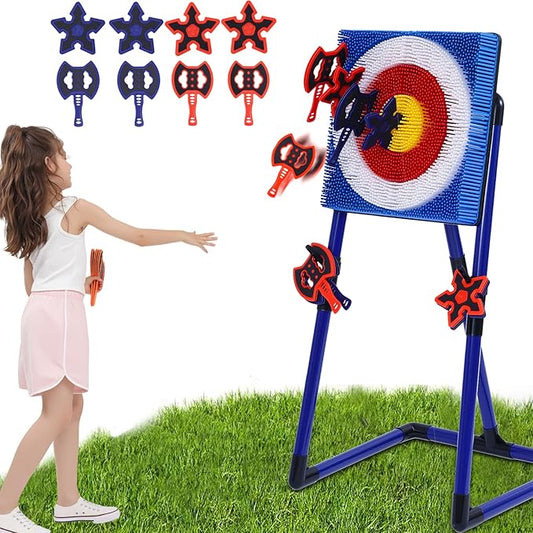 ZoLLa Axe Throwing Game for Backyard-with 4 Plastic Axes & 4 Throwing Stars,Outdoor Games for Kids and Family,Yard Games