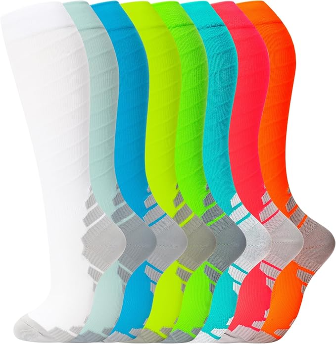 fenglaoda 8 Pairs Compression Socks for Men & Women 20-30 mmHg Knee High Nurse Pregnant Running Medical and Travel Athletic