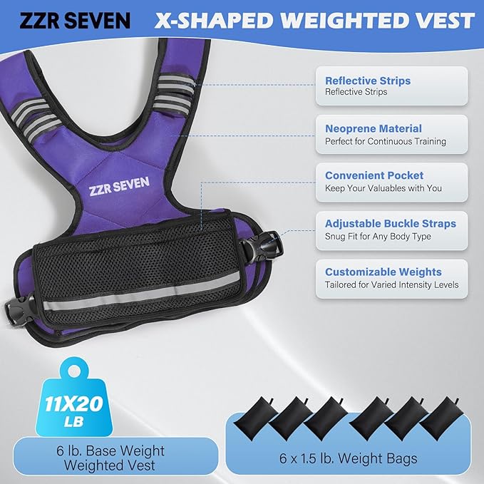 Weighted Vest for Women and Men, 4-10lbs/11-20lbs Adjustable Weighted Vest with 6 Iron Sand Weights, Running Vest for Strength Training, Workout, Running, Fitness, Weight Loss