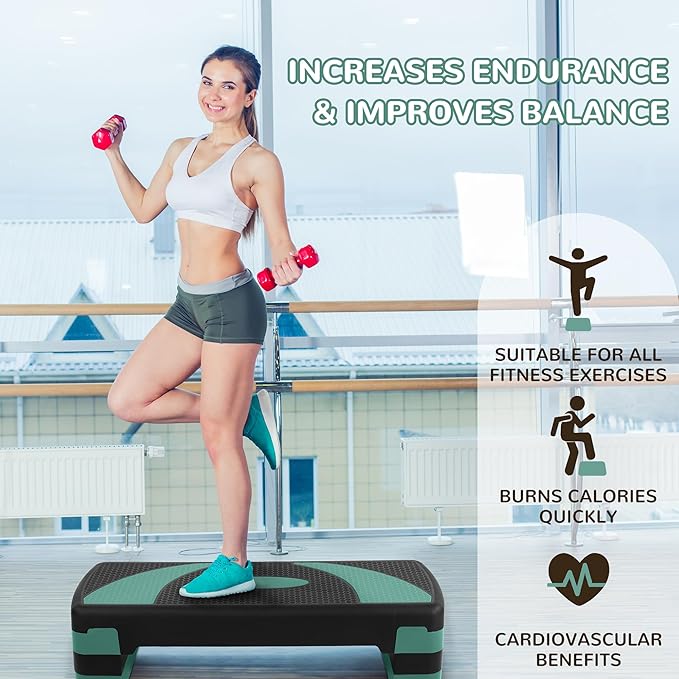 Fitvids Step Aerobic Platform, 31" Exercise Step with 3 levels Adjustable Height, 4 Stackable Risers, Fitness Training Workout Stepper for Home Gym, Cardio Strength, Black & Pink