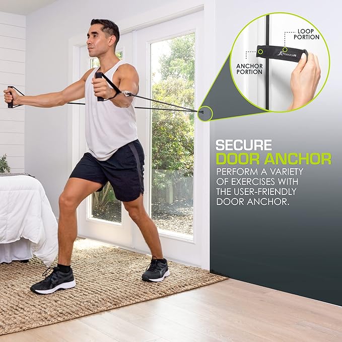 ProsourceFit Single Stackable Resistance Bands with Door Anchor and Exercise Guide, 8-12 LB, Heavy Duty Fitness Tube for Full-Body Exercises and Home Workouts