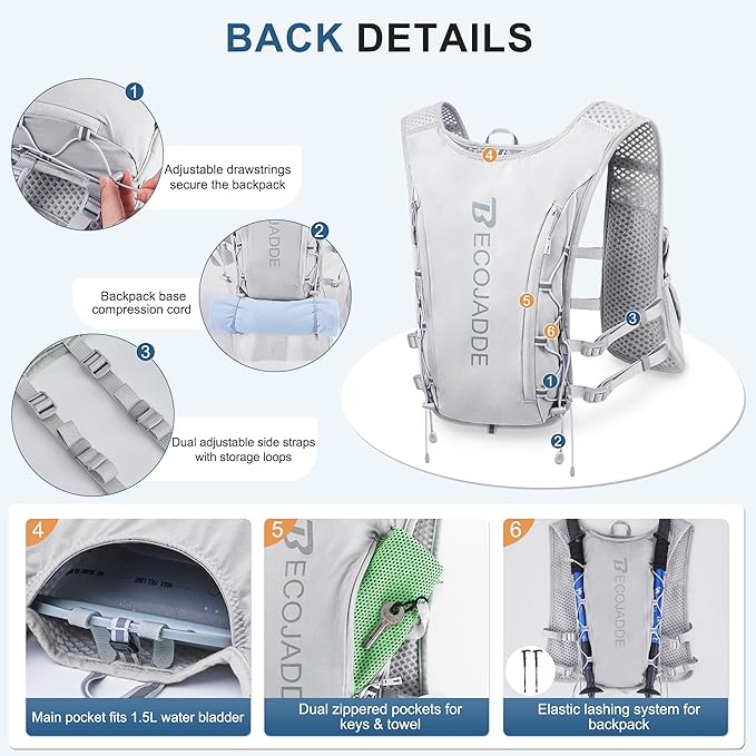 Running Vest Hydration Backpack for Men Women, 5L Lightweight Running Backpack Hydration Pack for Marathon, Trail, Cycling, Hiking, Jogging