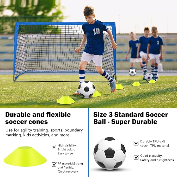 6x4 FT Kids Soccer Goals for Backyard - 2 Pack Soccer Nets, Portable Pop Up Goal Set with Training Mat, Cones, Target & Ball - Soccer Training Equipment Gift for Boys/Girls Ages 3-12