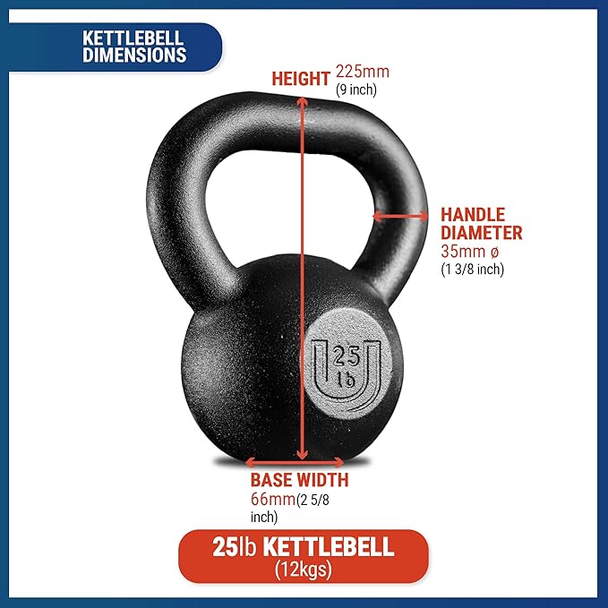 POWDERCOATED Kettlebell [Weights 20lb 25lb 35lb 44lb 50lb] **MADE IN USA** For Men and Women with Wide Grip Handle, Home Gym, Kettle bell for Core Fitness, Strength Training, Fitness & Muscle Building