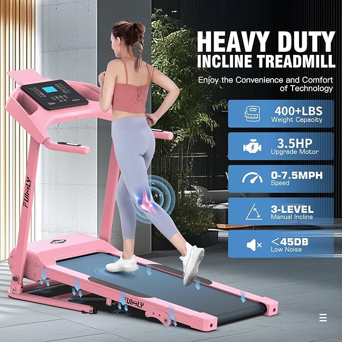 Incline Treadmill Foldable, Smart Portable Treadmills for Home with Body Fat Measurement & Heart Rate Sensor, 3.5HP Heavy Duty Folding Treadmill 400 LB Capacity with Silent Shock Absorption