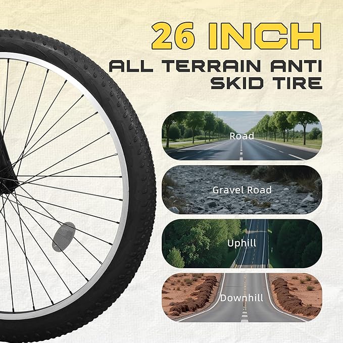 26 Inch Mountain Bike, 7-Speed High-Carbon Steel/Aviation Grade Frame with Dual Suspension, Adjustable Ergonomic Seat for Adults