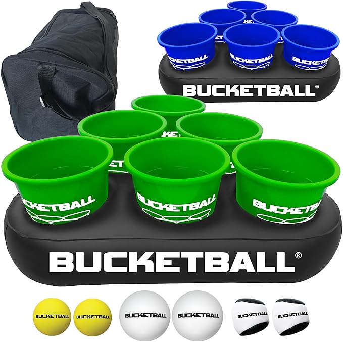BucketBall | Team Color Edition | Party Pack (Green/Navy Blue): Original Yard Pong Game: Best Camping, Beach, Lawn, Outdoor, Family, Adult, Tailgate, Jumbo, Giant Game