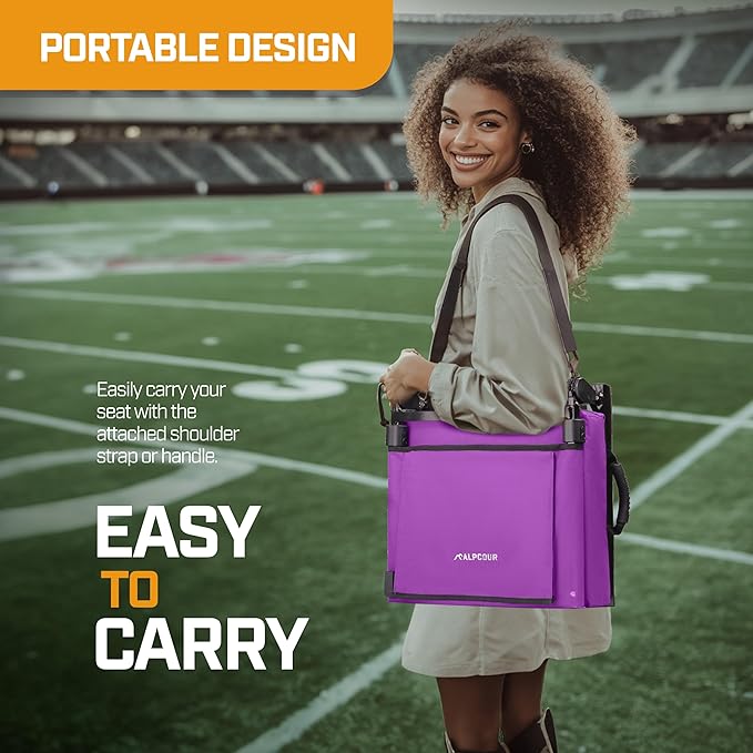 Extra Wide Folding Reclining Stadium Seat with Back Suppot for Bleachers, Bleacher Hooks, Thick Cushion, Cup Holder, Storage Pockets – Portable Chair for Kayak, Canoe, Paddle Board, Concerts, & Sports