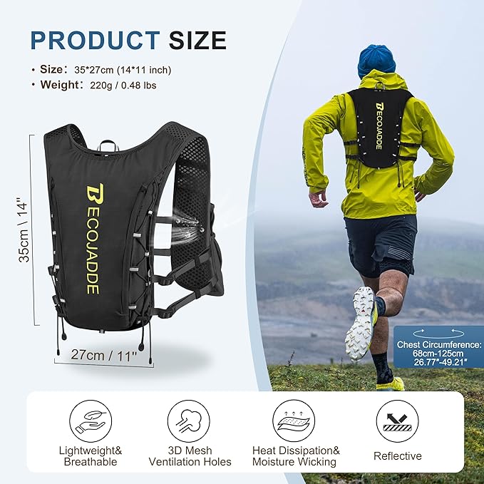 Running Vest Hydration Backpack for Men Women, 5L Lightweight Running Backpack Hydration Pack for Marathon, Trail, Cycling, Hiking, Jogging