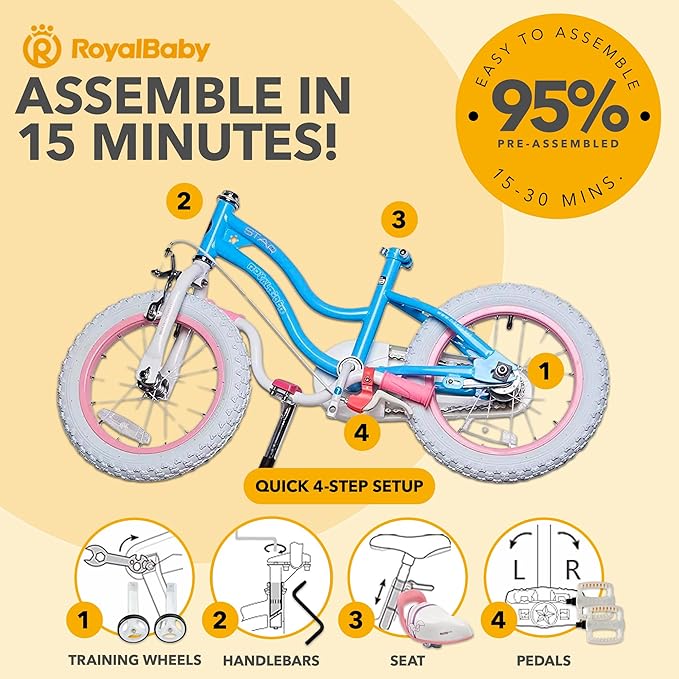 RoyalBaby Girls Bike EZ Bike Stargirl Training Free Balance to Pedal Easy Learning Bicycle, 12-20 Inch for Toddlers & Big Kids.