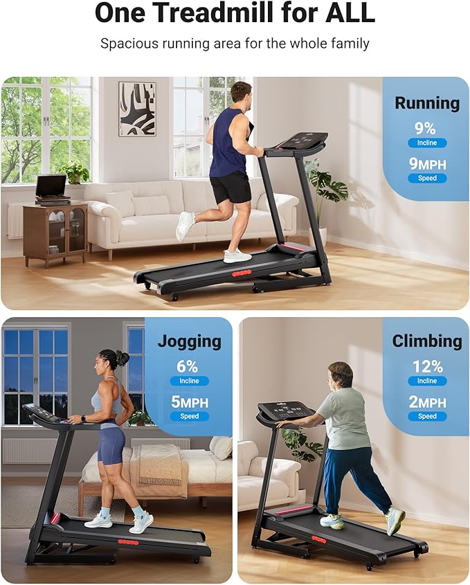 THERUN Home Treadmill with Incline Adjust, 3.0 HP Treadmill, Heart Rate Monitoring, Wider Running Belt