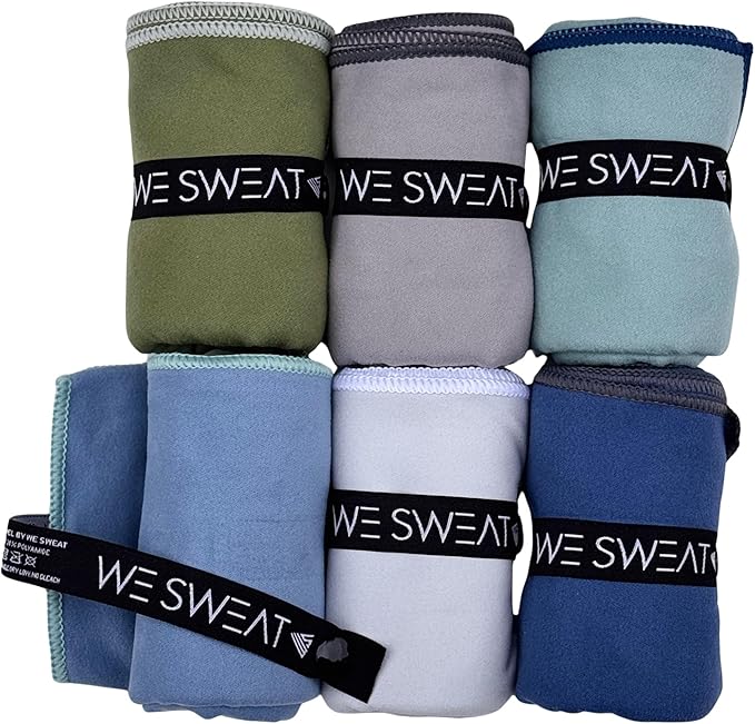 We Sweat’s (6 Pack) Microfiber Gym Towels, Silver ION Odor-Free Absorbent Fiber, Fast Drying Men & Women Workout Gear for Body Sweat, Towels, Sports Exercise Fitness Gear