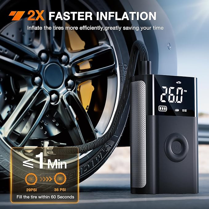 Nilight Tire Inflator Portable Air Compressor Battery Rechargeable 12VDC 150PSI Cordless Auto Shutoff w/Digital Pressure Gauge 2X Faster Inflation Pump for Car Motorcycle ATV UTV Bike