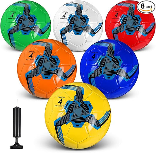Deekin 6 Pcs Soccer Ball Bulk with Pump Size 5/4/3 Soccer Ball for Indoor Outdoor Sport Practice Competition Sport Training Accessories for Youth Adults