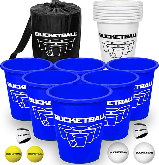 BucketBall | Team Color Edition | Combo Pack (Navy Blue/White): Original Yard Pong Game: Best Camping, Beach, Lawn, Outdoor, Family, Adult, Tailgate, Jumbo, Giant Game