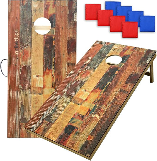 UKASE Solid Wood Regulation Size Cornhole Set Portable Bean Bags Toss Game with Durable Wood Grain Printed Surface and Underneath for Indoor and Outdoor